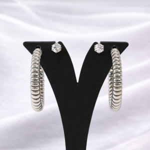 Silver Ribbed Hoop Stud Earring