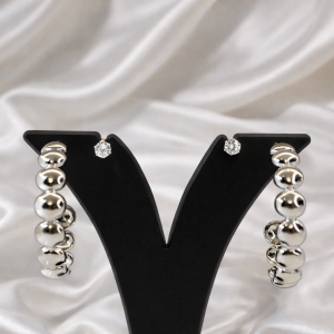 Silver Bead Hoop Stud Earring
