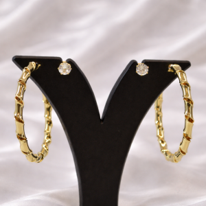Gold Bamboo Texture Hoop Stud Earring