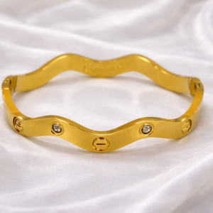 Gold Wave Crystal Cuff Bracelet