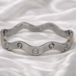 Silver Wave Crystal Cuff Bracelet