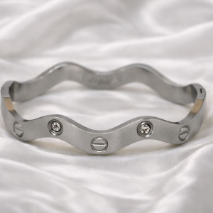 Silver Wave Crystal Cuff Bracelet