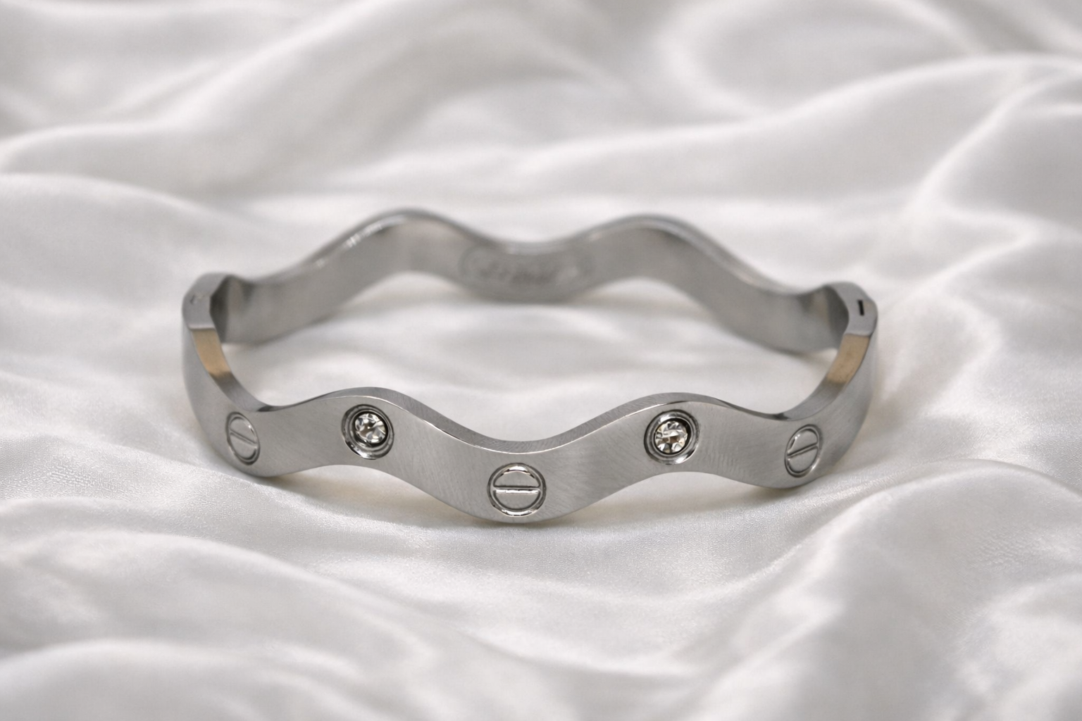Silver Wave Crystal Cuff Bracelet