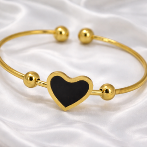 Black Heart Gold Open Bangle