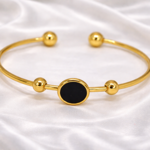 Black Disc Gold Open Bangle