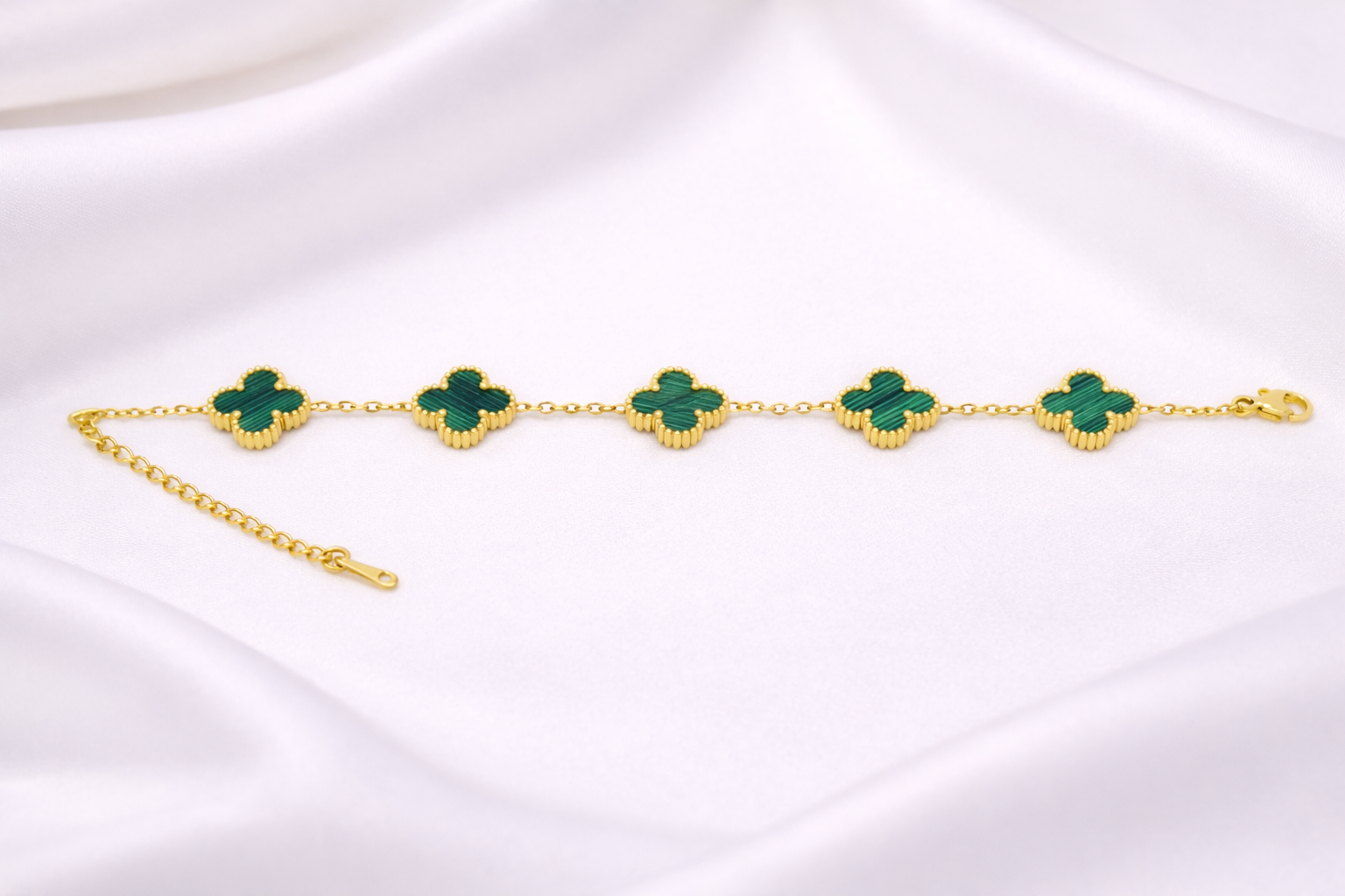 Green Emerald Clover Charm Bracelet