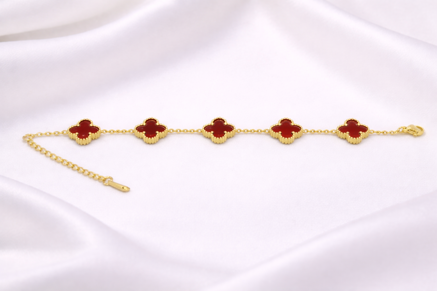 Red Crimson Clover Charm Bracelet